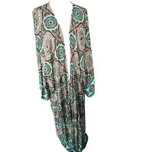 RUSTTYDUSTTY Women's 3XL Long Floral Kimono Robe Swimwear Cover Up Resort Boho‎